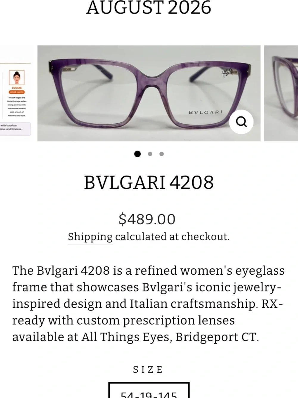 Bulgari Lavender Cat-Eye Women's Optical Glasses New without tags